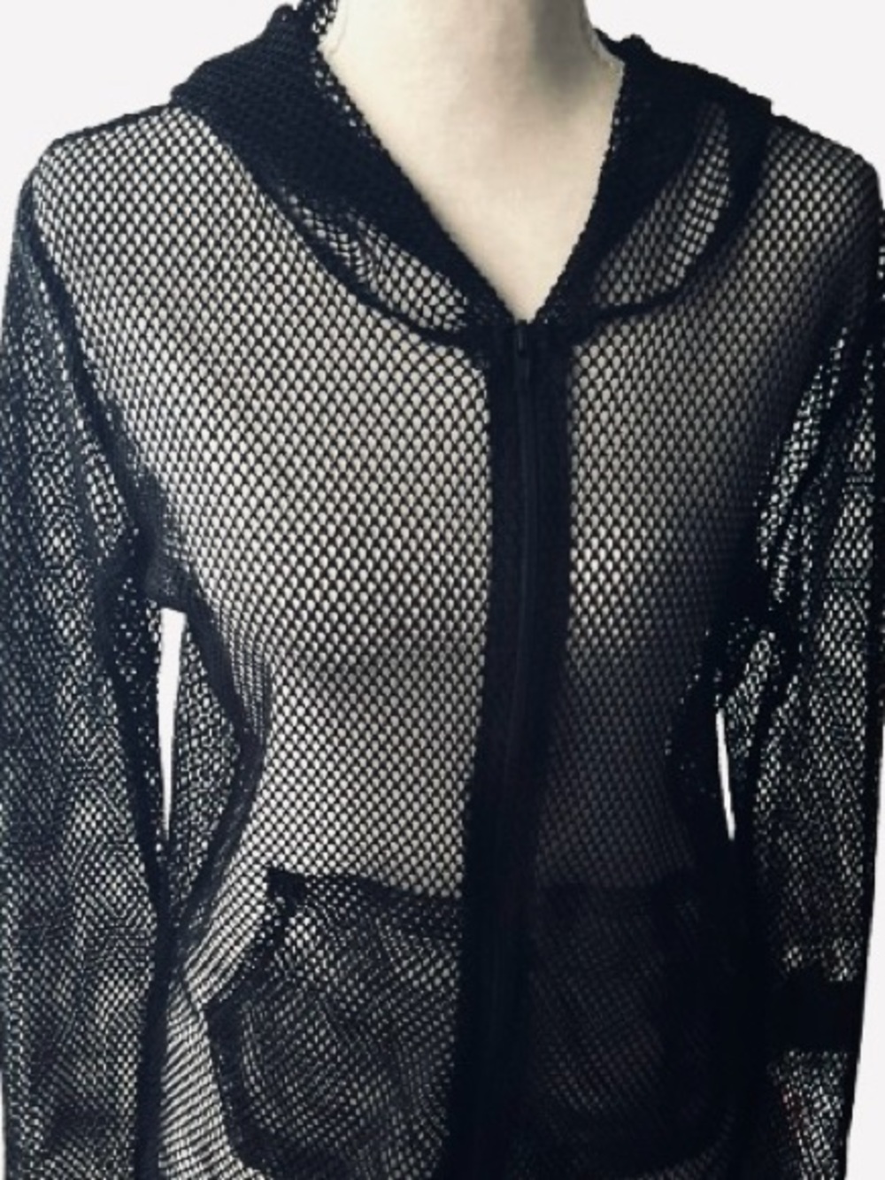 Hood Mesh OCCASION Jacket Medium Large Sheer Illusion Crocheted Top Beach Boho